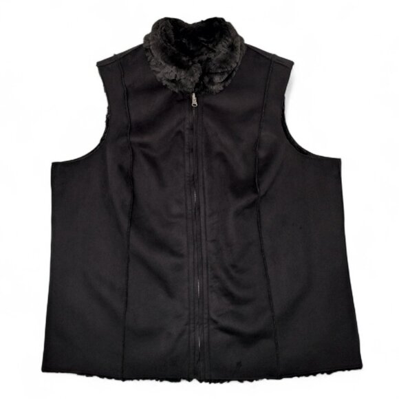 Coldwater Creek Women's Size 2X Black Swirl Fully Reversible Faux Suede Vest - Picture 4 of 6